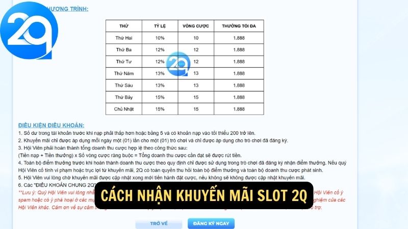 Khuyến Mãi Slot 2Q: Nhận Ưu Đãi Hấp Dẫn Và Quà Tặng Đặc Biệt Khi Chơi Slot 2 khuyen-mai-slot-2q-2